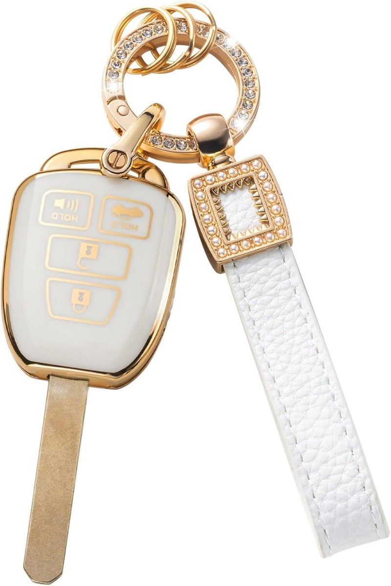 CACARLIKE Toyota Key Fob Cover with Leather Lanyard, Compatible with 2018-2024 Highlander RAV4 Camry Avalon C-HR Corolla GT86 Smart Key Protector Holder - Image 1